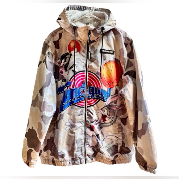 Members Only Tune Squad Space Jam Hooded Pockets Windbreaker Jacket Size XL - Picture 1 of 12